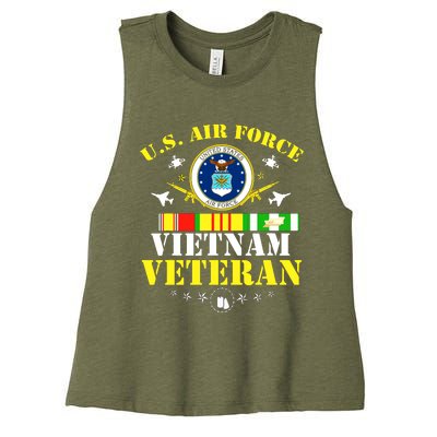 US Air Force Vietnam Veteran, USAF Veteran, USA Flag Gift Women's Racerback Cropped Tank