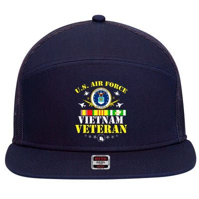 US Air Force Vietnam Veteran, USAF Veteran, USA Flag Gift 7 Panel Mesh Trucker Snapback Hat