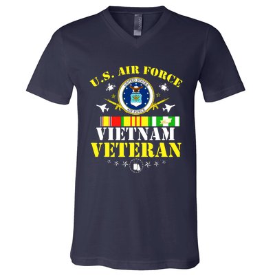 US Air Force Vietnam Veteran, USAF Veteran, USA Flag Gift V-Neck T-Shirt