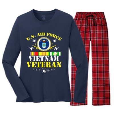 US Air Force Vietnam Veteran, USAF Veteran, USA Flag Gift Women's Long Sleeve Flannel Pajama Set 