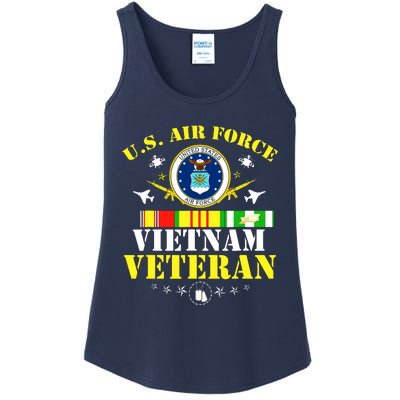 US Air Force Vietnam Veteran, USAF Veteran, USA Flag Gift Ladies Essential Tank