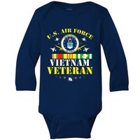 US Air Force Vietnam Veteran, USAF Veteran, USA Flag Gift Baby Long Sleeve Bodysuit