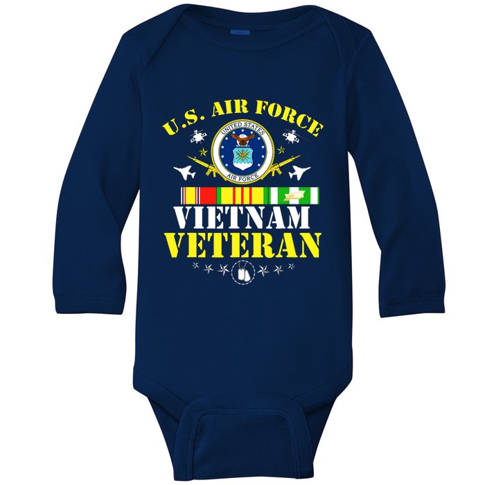 US Air Force Vietnam Veteran, USAF Veteran, USA Flag Gift Baby Long Sleeve Bodysuit