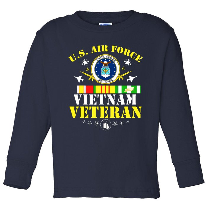 US Air Force Vietnam Veteran, USAF Veteran, USA Flag Gift Toddler Long Sleeve Shirt