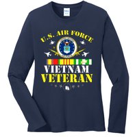 US Air Force Vietnam Veteran, USAF Veteran, USA Flag Gift Ladies Long Sleeve Shirt