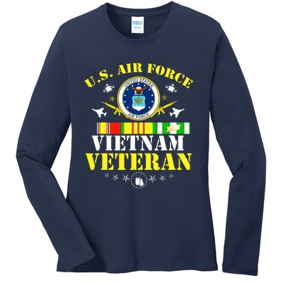 US Air Force Vietnam Veteran, USAF Veteran, USA Flag Gift Ladies Long Sleeve Shirt