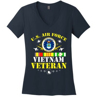 US Air Force Vietnam Veteran, USAF Veteran, USA Flag Gift Women's V-Neck T-Shirt