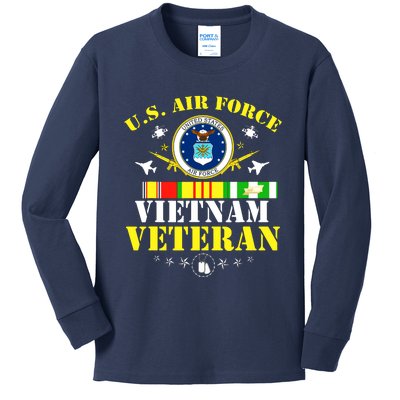 US Air Force Vietnam Veteran, USAF Veteran, USA Flag Gift Kids Long Sleeve Shirt