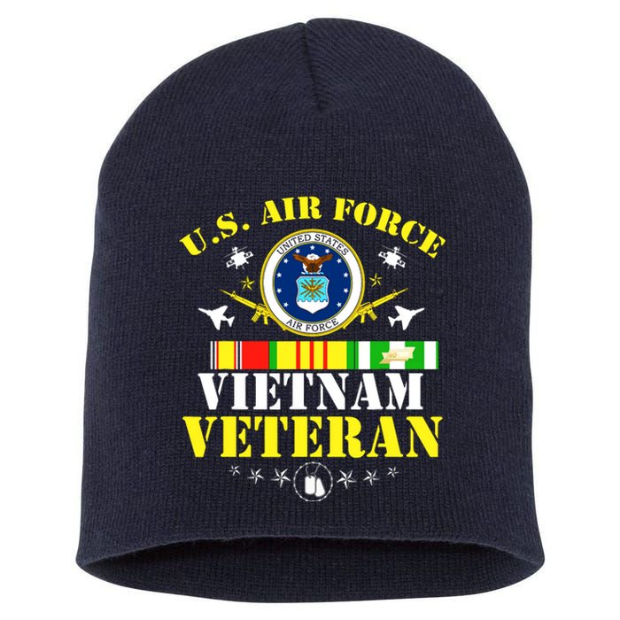 US Air Force Vietnam Veteran, USAF Veteran, USA Flag Gift Short Acrylic Beanie