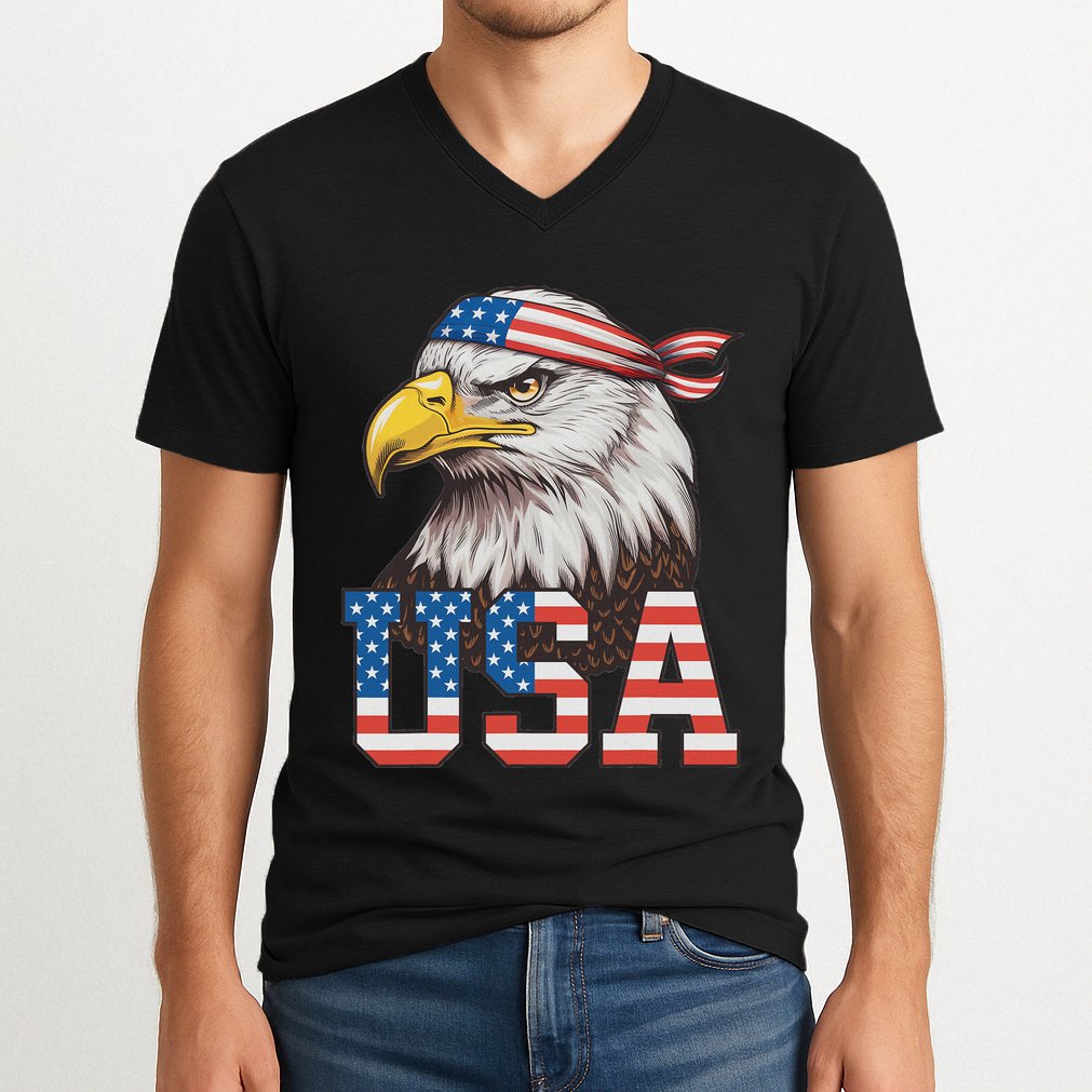 Usa American Flag Women Bald Eagle Patriotic V-Neck T-Shirt