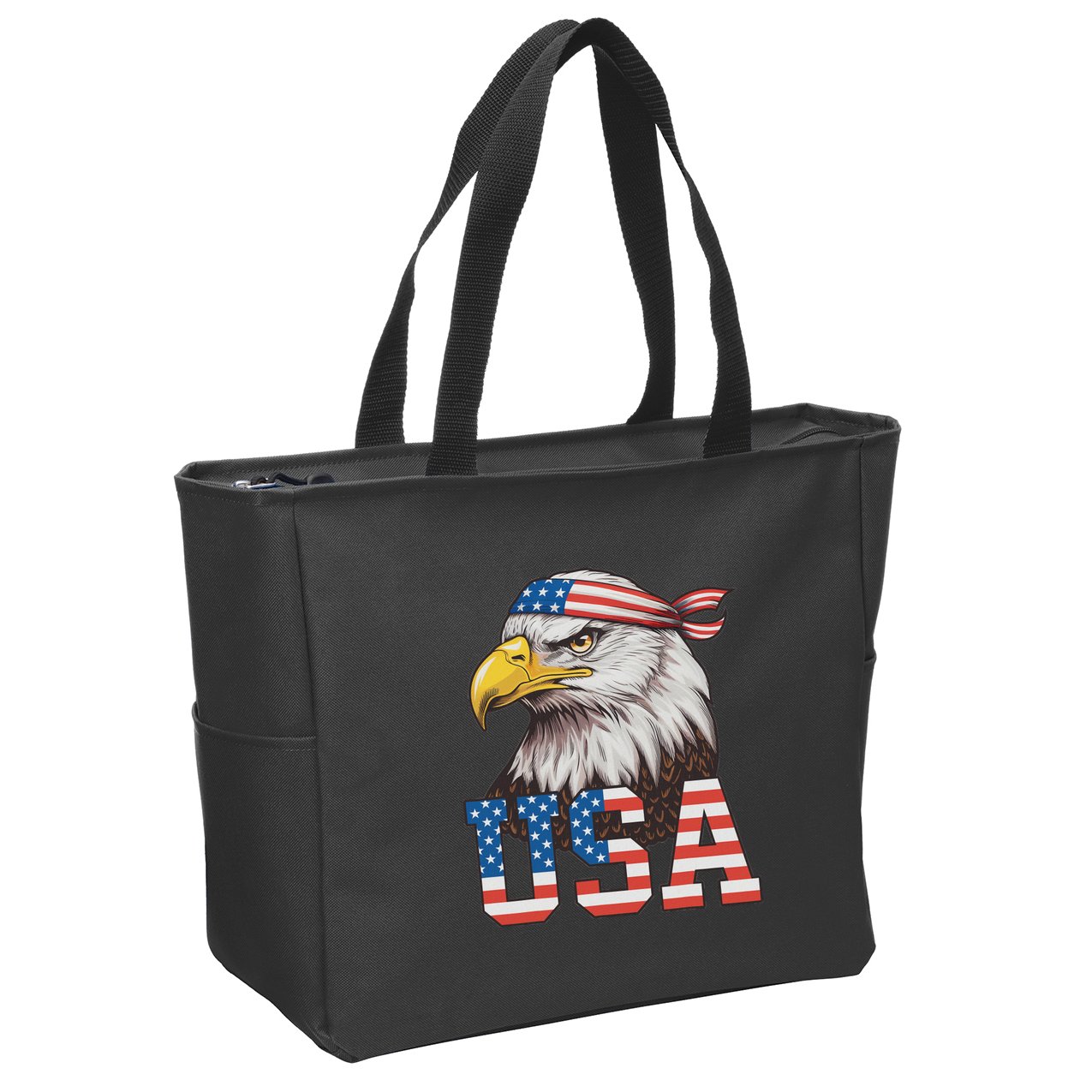 Usa American Flag Women Bald Eagle Patriotic Zip Tote Bag