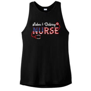 Usa American Flag Labor And Delivery Nurse Stethoscope L And D Gift Ladies PosiCharge Tri-Blend Wicking Tank