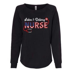 Usa American Flag Labor And Delivery Nurse Stethoscope L And D Gift Womens California Wash Sweatshirt