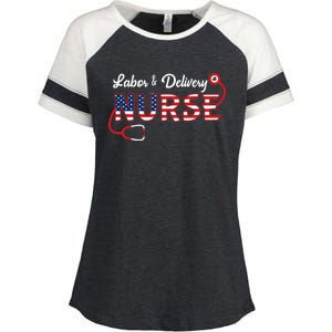 Usa American Flag Labor And Delivery Nurse Stethoscope L And D Gift Enza Ladies Jersey Colorblock Tee