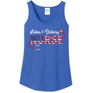 Usa American Flag Labor And Delivery Nurse Stethoscope L And D Gift Ladies Essential Tank