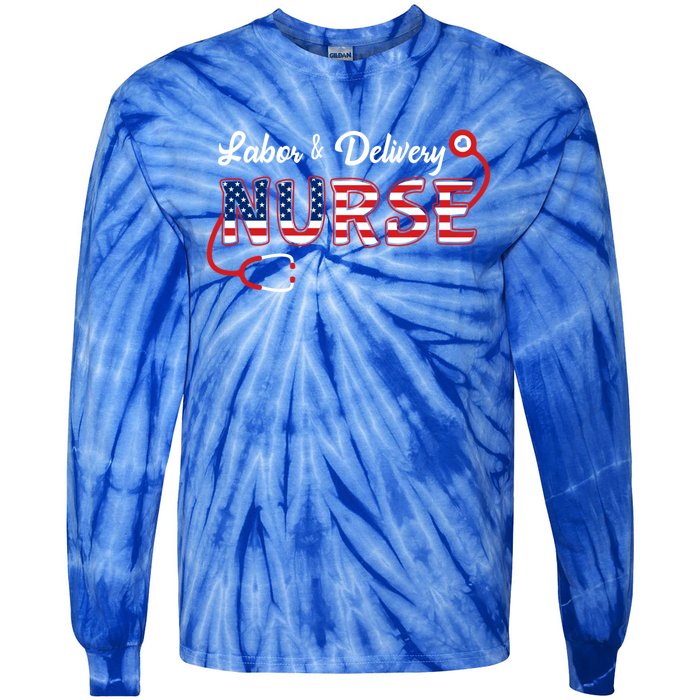 Usa American Flag Labor And Delivery Nurse Stethoscope L And D Gift Tie-Dye Long Sleeve Shirt