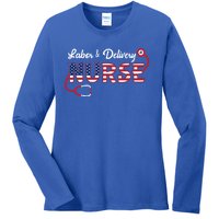 Usa American Flag Labor And Delivery Nurse Stethoscope L And D Gift Ladies Long Sleeve Shirt