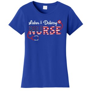 Usa American Flag Labor And Delivery Nurse Stethoscope L And D Gift Women's T-Shirt