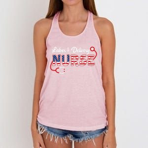 Usa American Flag Labor And Delivery Nurse Stethoscope L And D Gift Women's Knotted Racerback Tank