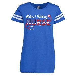 Usa American Flag Labor And Delivery Nurse Stethoscope L And D Gift Enza Ladies Jersey Football T-Shirt