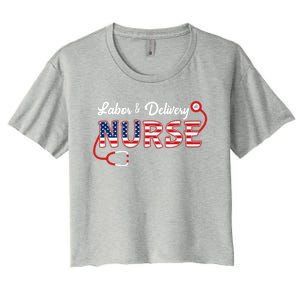 Usa American Flag Labor And Delivery Nurse Stethoscope L And D Gift Women's Crop Top Tee