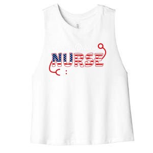 Usa American Flag Labor And Delivery Nurse Stethoscope L And D Gift Women's Racerback Cropped Tank