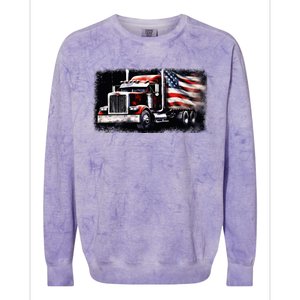 Us American Flag Semi Truck Driver Trucker Colorblast Crewneck Sweatshirt