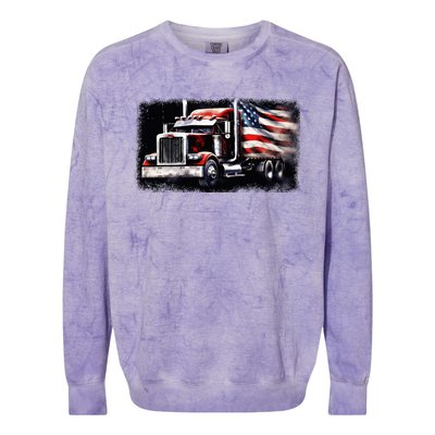 Us American Flag Semi Truck Driver Trucker Colorblast Crewneck Sweatshirt