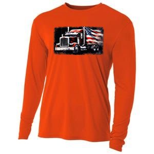 Us American Flag Semi Truck Driver Trucker Cooling Performance Long Sleeve Crew