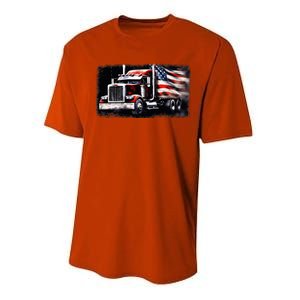 Us American Flag Semi Truck Driver Trucker Performance Sprint T-Shirt