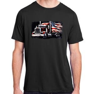 Us American Flag Semi Truck Driver Trucker Adult ChromaSoft Performance T-Shirt