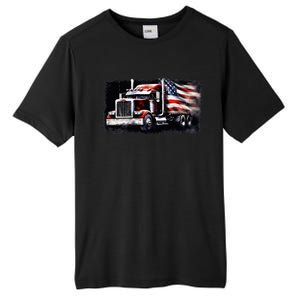 Us American Flag Semi Truck Driver Trucker Tall Fusion ChromaSoft Performance T-Shirt