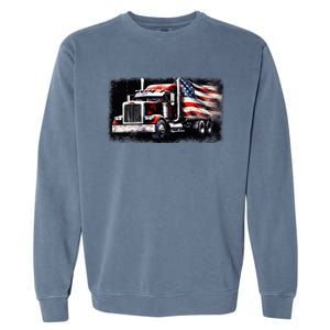 Us American Flag Semi Truck Driver Trucker Garment-Dyed Sweatshirt