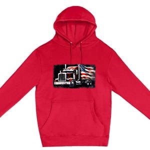 Us American Flag Semi Truck Driver Trucker Premium Pullover Hoodie