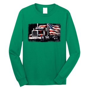 Us American Flag Semi Truck Driver Trucker Long Sleeve Shirt