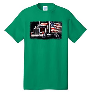 Us American Flag Semi Truck Driver Trucker Tall T-Shirt