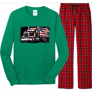 Us American Flag Semi Truck Driver Trucker Long Sleeve Pajama Set