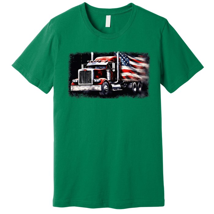 Us American Flag Semi Truck Driver Trucker Premium T-Shirt