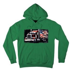 Us American Flag Semi Truck Driver Trucker Tall Hoodie