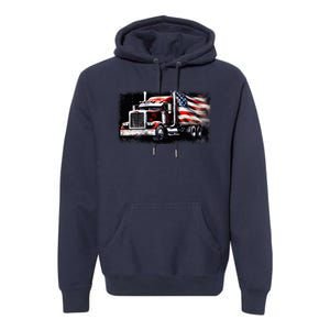 Us American Flag Semi Truck Driver Trucker Premium Hoodie