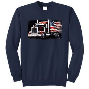 Us American Flag Semi Truck Driver Trucker Tall Sweatshirt