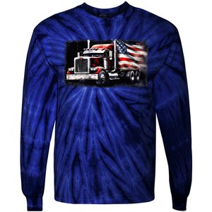 Us American Flag Semi Truck Driver Trucker Tie-Dye Long Sleeve Shirt