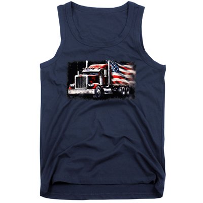 Us American Flag Semi Truck Driver Trucker Tank Top