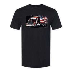 Us American Flag Semi Truck Driver Trucker Softstyle CVC T-Shirt