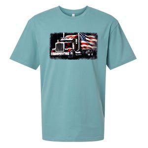 Us American Flag Semi Truck Driver Trucker Sueded Cloud Jersey T-Shirt