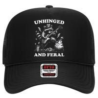 Unhinged And Feral Funny Raccoon Feral Summer Racoon Lover High Crown Mesh Back Trucker Hat