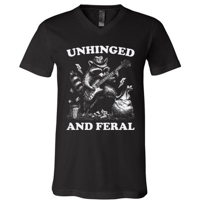 Unhinged And Feral Funny Raccoon Feral Summer Racoon Lover V-Neck T-Shirt