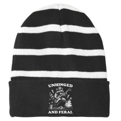 Unhinged And Feral Funny Raccoon Feral Summer Racoon Lover Striped Beanie with Solid Band