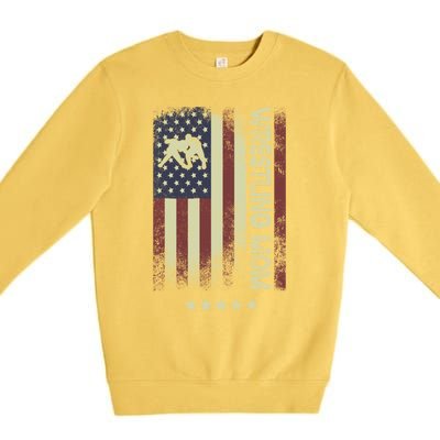 Usa American Flag Wrestling Mom Cute Gift Premium Crewneck Sweatshirt