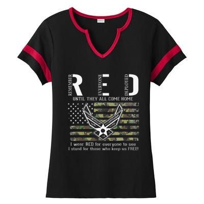 US Air Force Support RED Friday Remember Everyone Deployed Ladies Halftime Notch Neck Tee